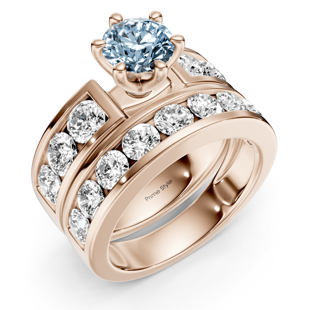 3.85 - 6.85 CT Round Cut Fancy Blue Diamonds - Bridal Set - Primestyle.com