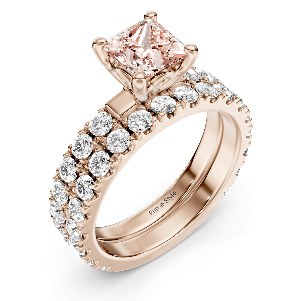 2.40-5.40 CT Princess & Round Cut Fancy Pink Diamonds - Bridal Set