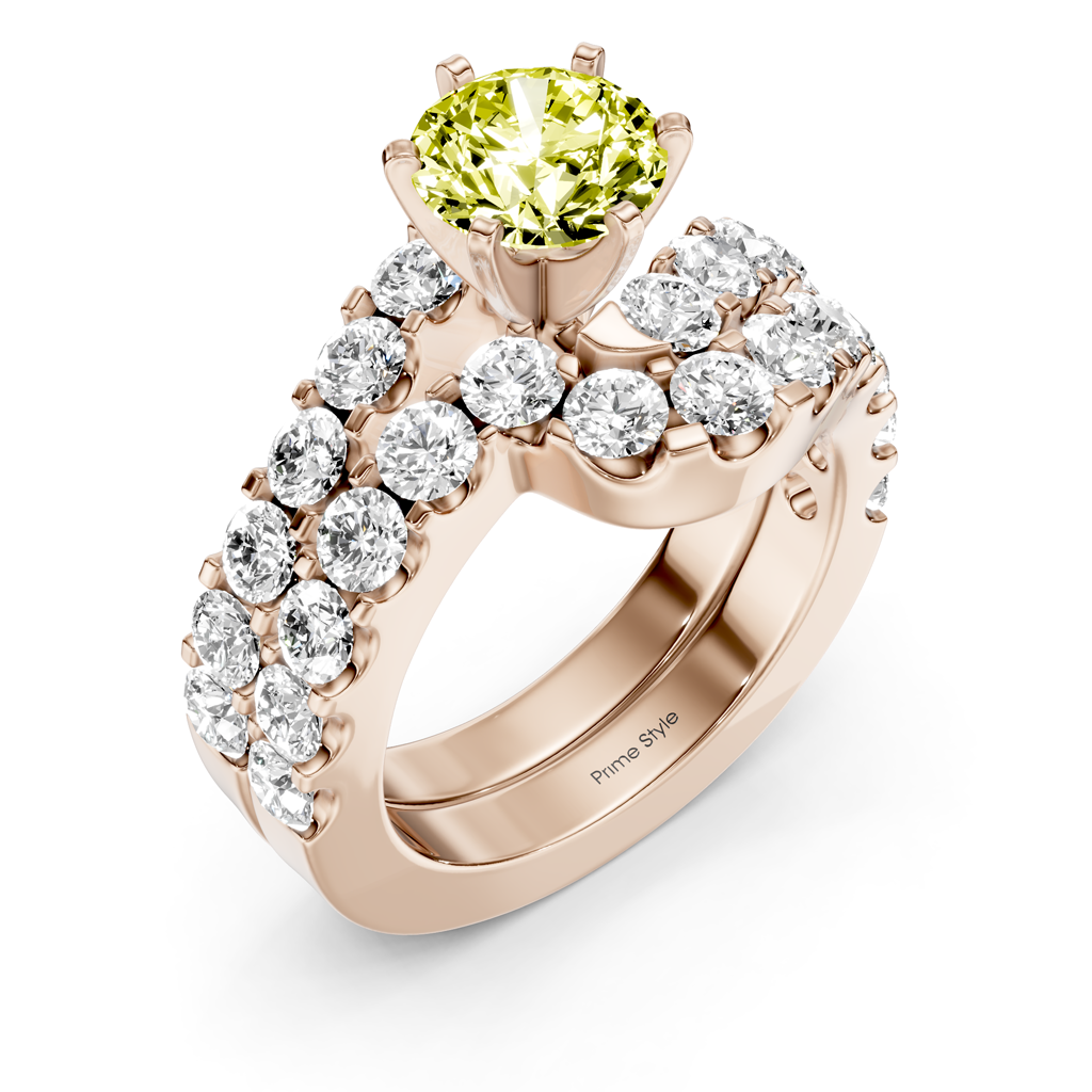 3.60-6.60 CT Round Cut Fancy Yellow Diamonds - Bridal Set