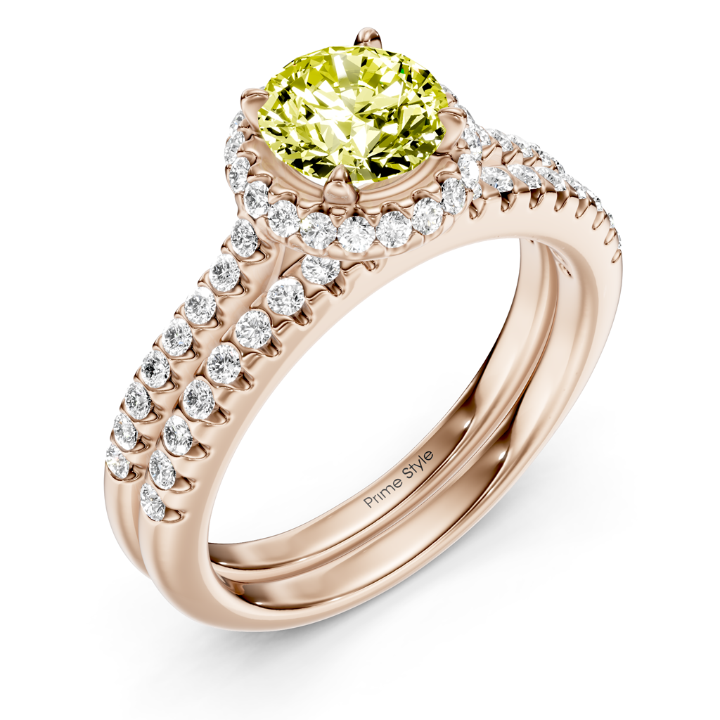 1.50-4.50 CT Round Cut Fancy Yellow Diamonds - Bridal Set