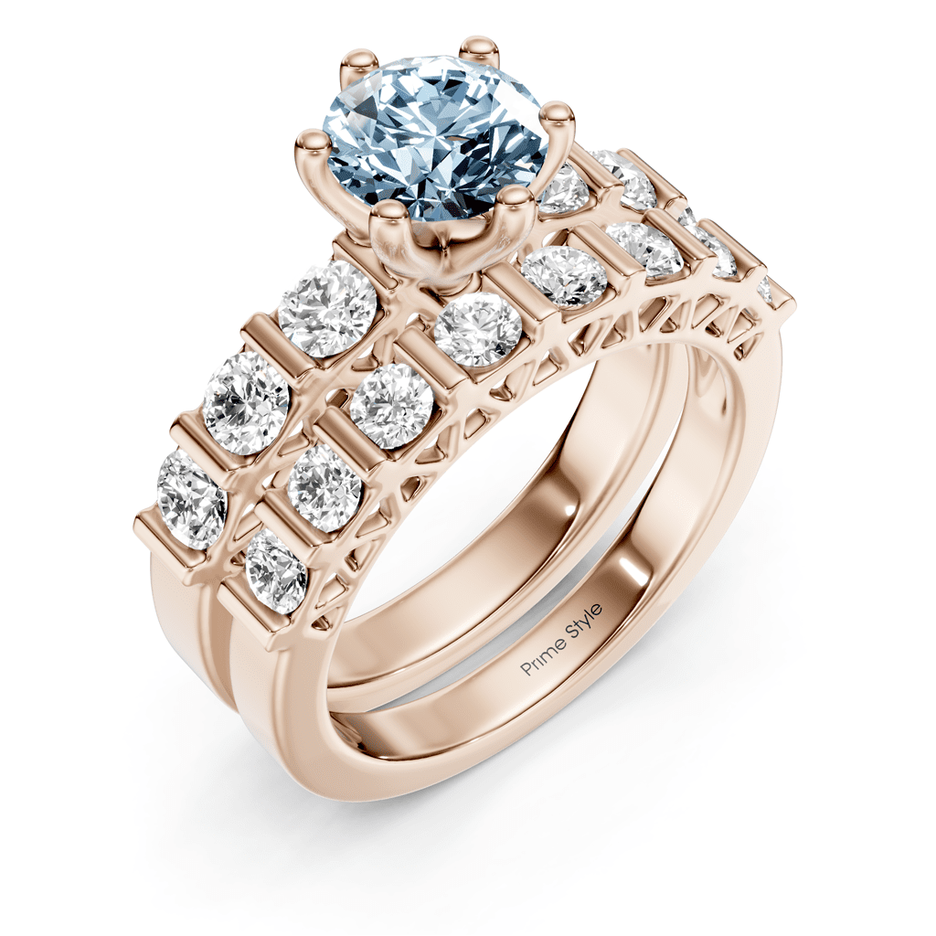 2.10 - 5.10 CT Round Cut Fancy Blue Diamonds - Bridal Set - Primestyle.com