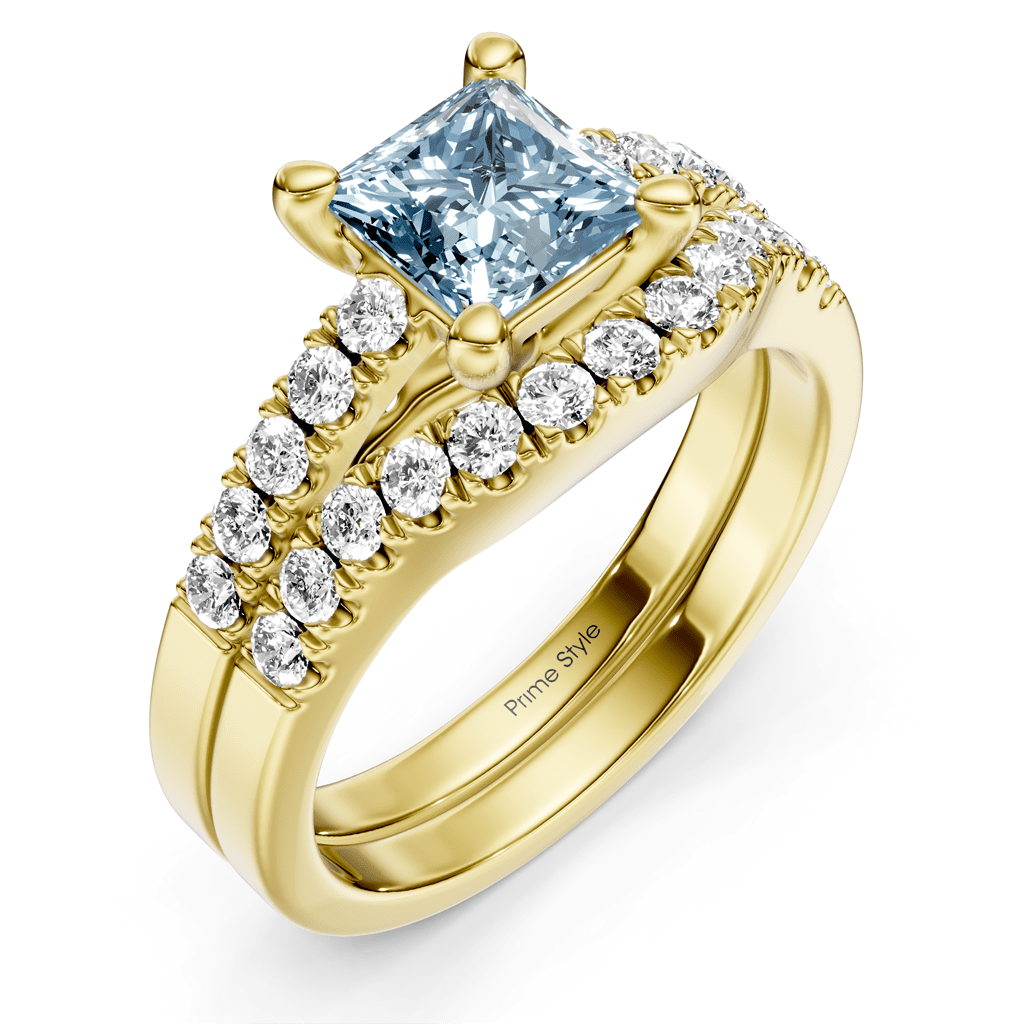 1.55 - 4.55 CT Princess & Round Cut Fancy Blue Diamonds - Bridal Set - Primestyle.com