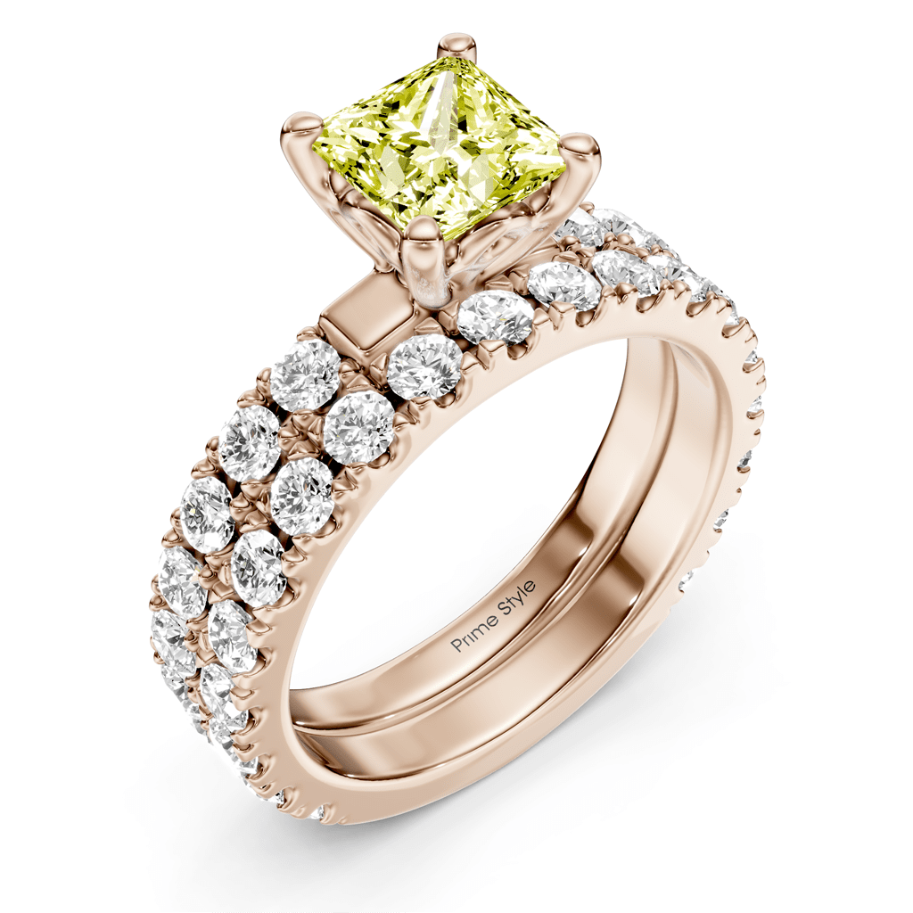 2.40-5.40 CT Princess & Round Cut Fancy Yellow Diamonds - Bridal Set
