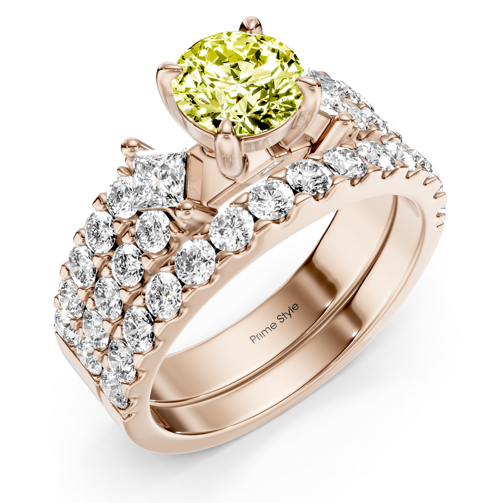 2.55-5.55 CT Princess & Round Cut Fancy Yellow Diamonds - Bridal Set