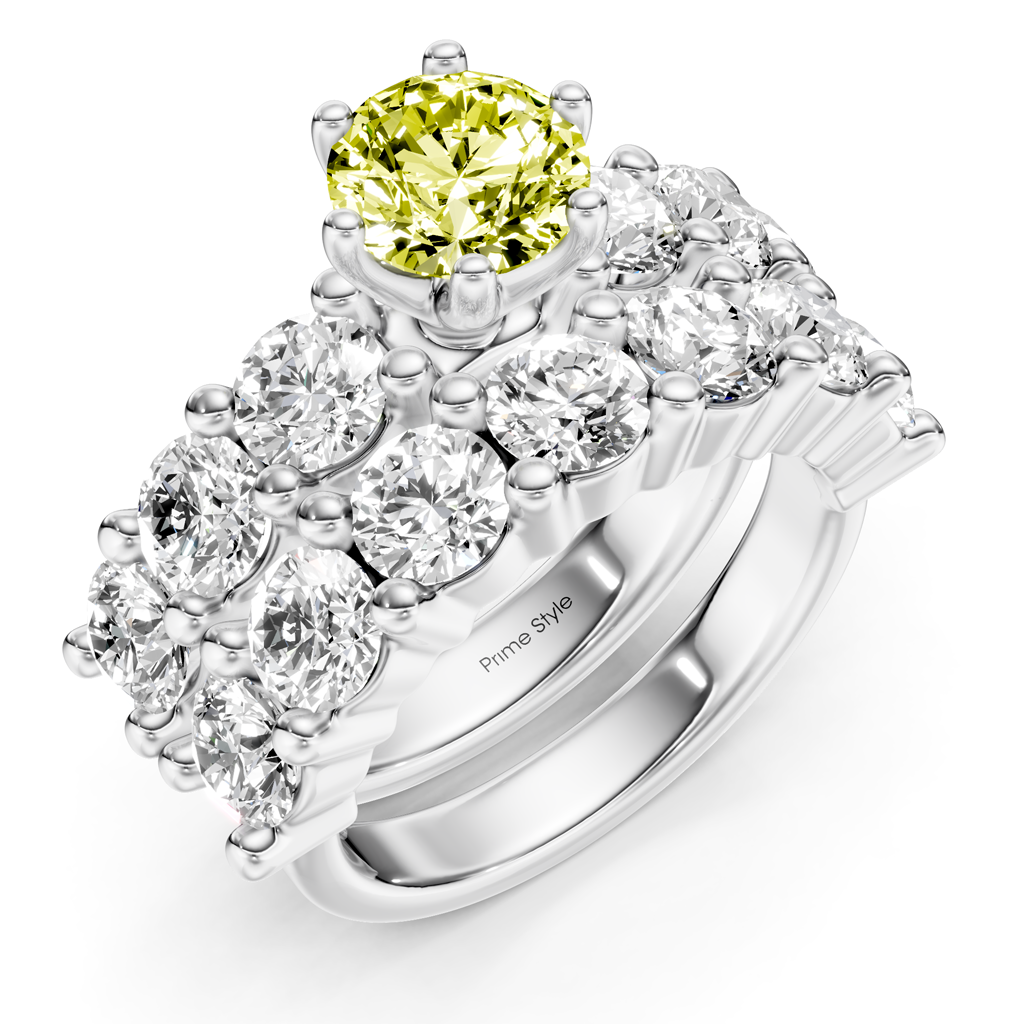 4.60-7.60 CT Princess & Round Cut Fancy Yellow Diamonds - Bridal Set