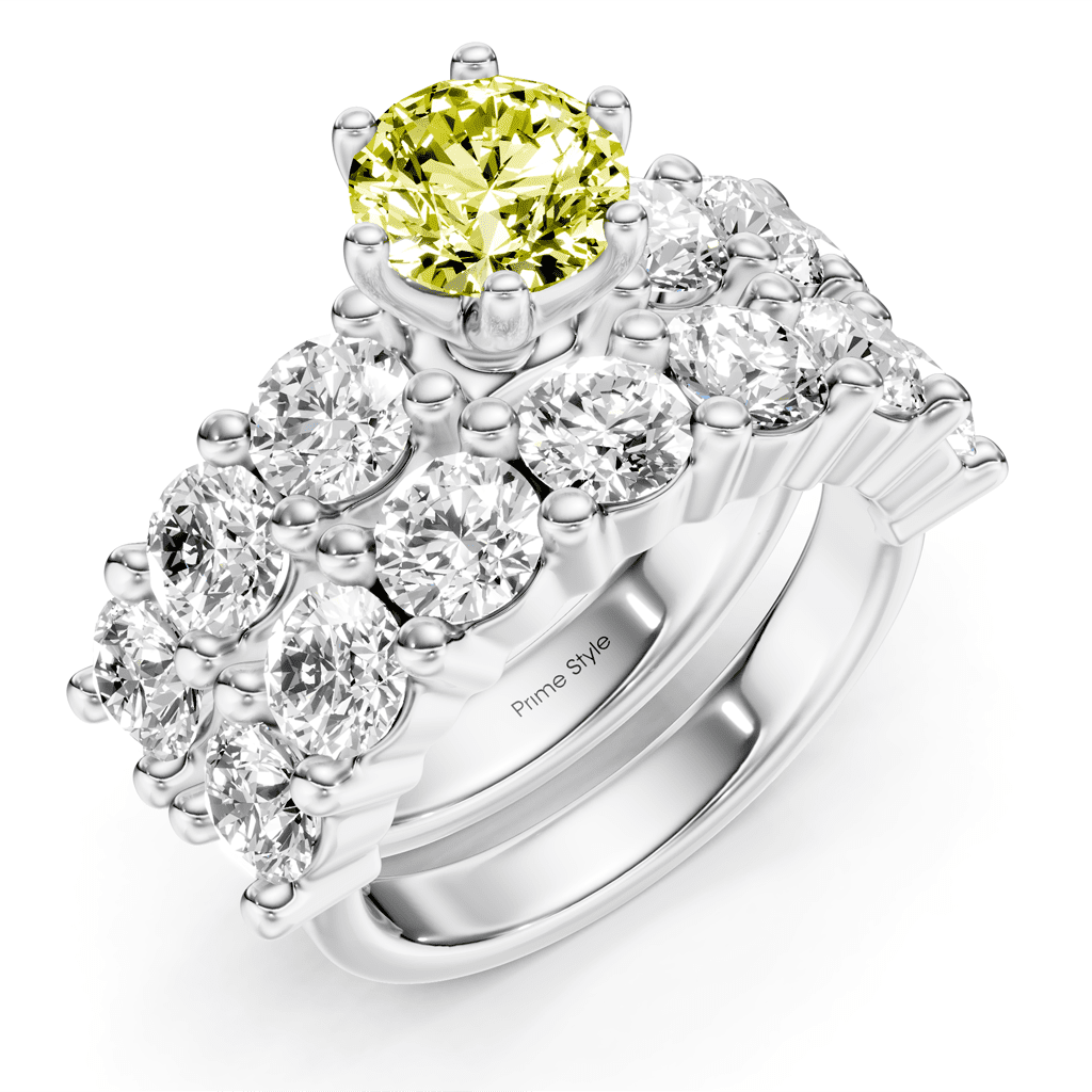4.60 - 7.60 CT Princess & Round Cut Fancy Yellow Diamonds - Bridal Set - Primestyle.com