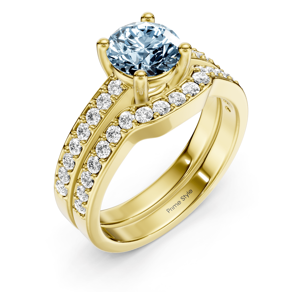 1.50-4.50 CT Round Cut Fancy Blue Diamonds - Bridal Set