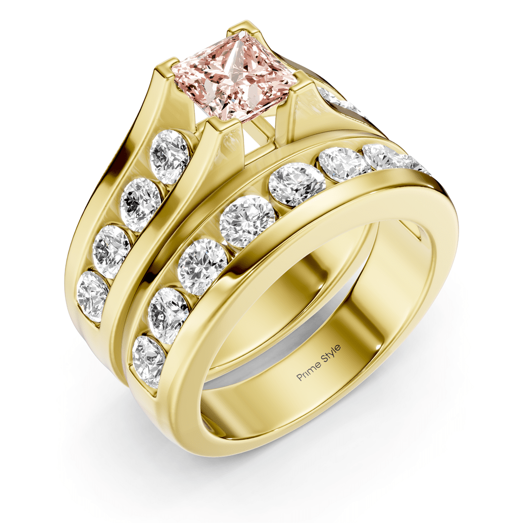 2.80 - 5.80 CT Princess & Round Cut Fancy Pink Diamonds - Bridal Set - Primestyle.com