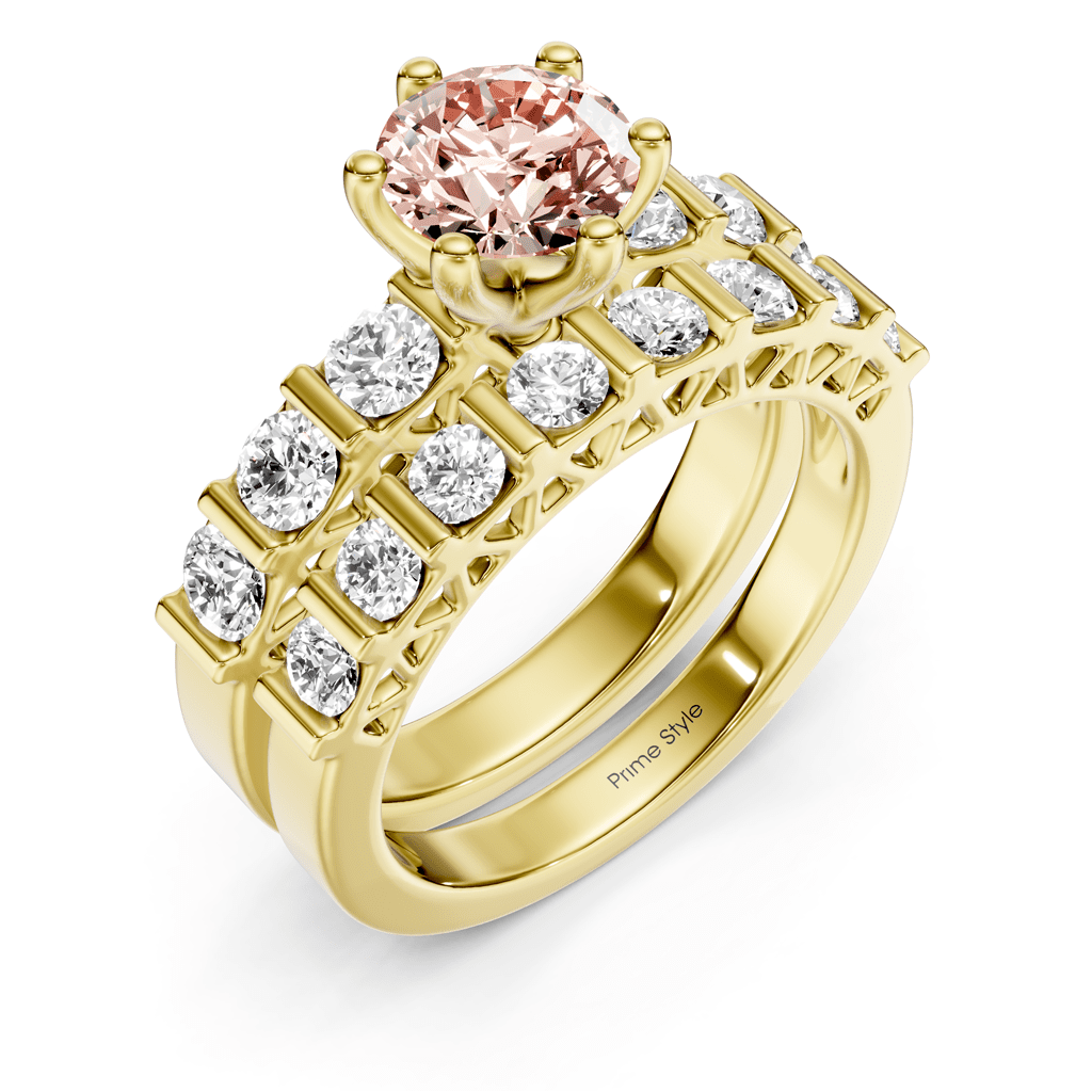 2.10 - 5.10 CT Round Cut Fancy Pink Diamonds - Bridal Set - Primestyle.com