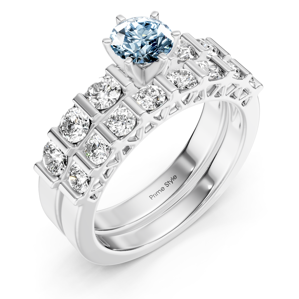 2.10-5.10 CT Round Cut Fancy Blue Diamonds - Bridal Set