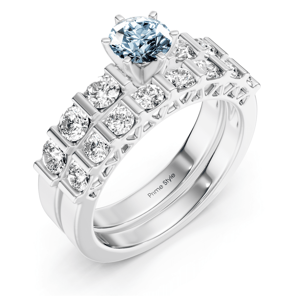2.10-5.10 CT Round Cut Fancy Blue Diamonds - Bridal Set