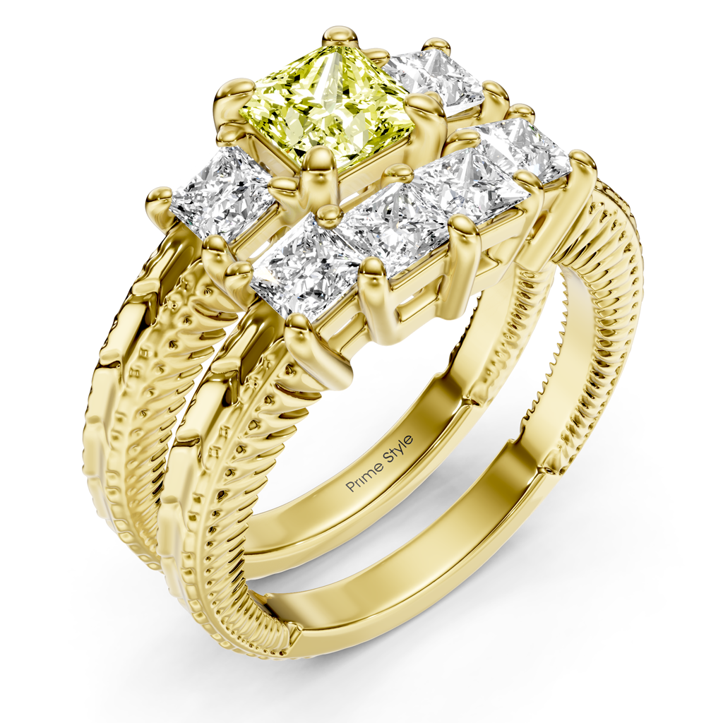 2.25-5.25 CT Princess Cut Fancy Yellow Diamonds - Bridal Set