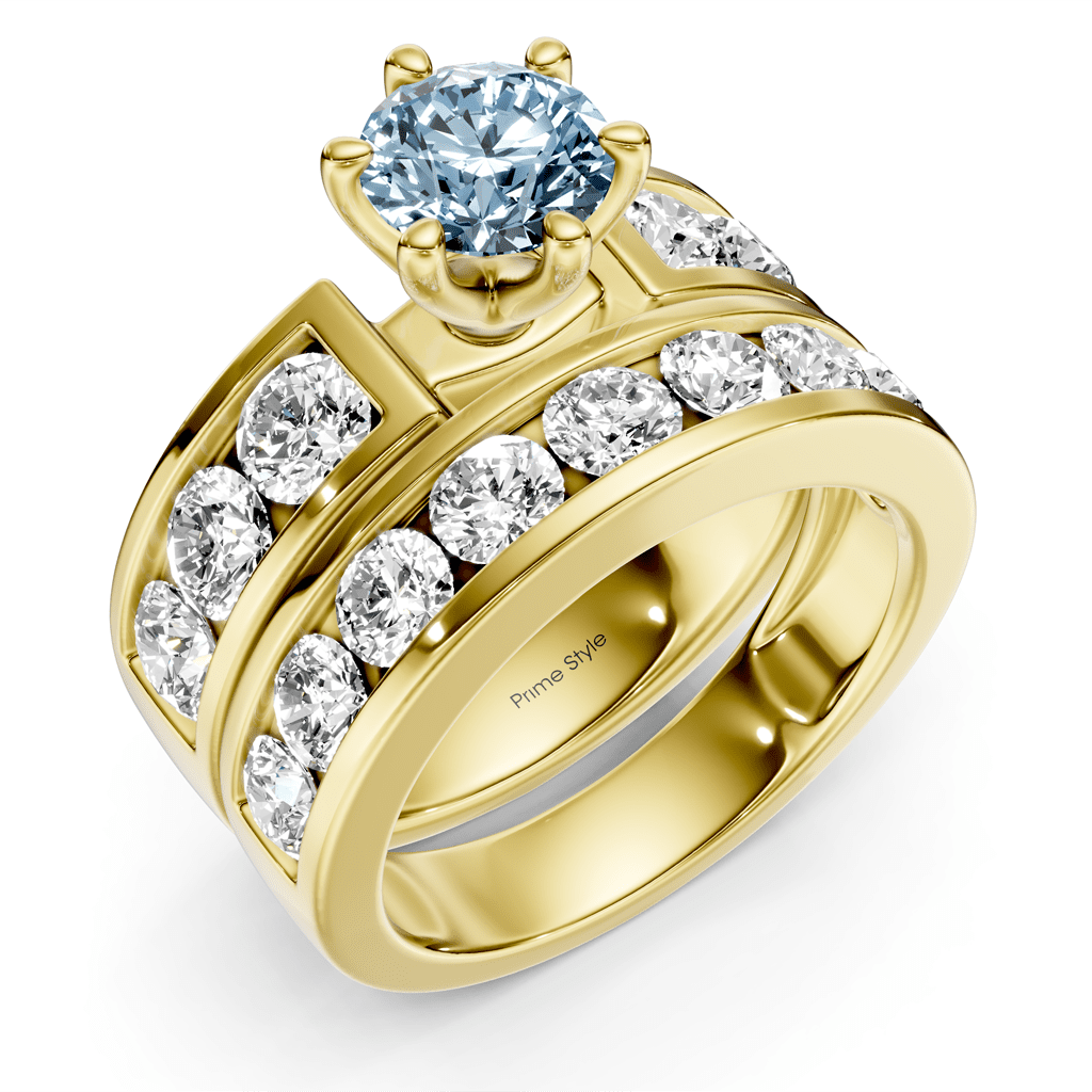 3.85 - 6.85 CT Round Cut Fancy Blue Diamonds - Bridal Set - Primestyle.com