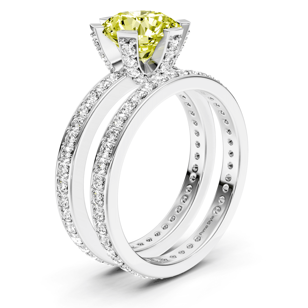 2.00 - 5.00 CT Round Cut Fancy Yellow Diamonds - Bridal Set - Primestyle.com