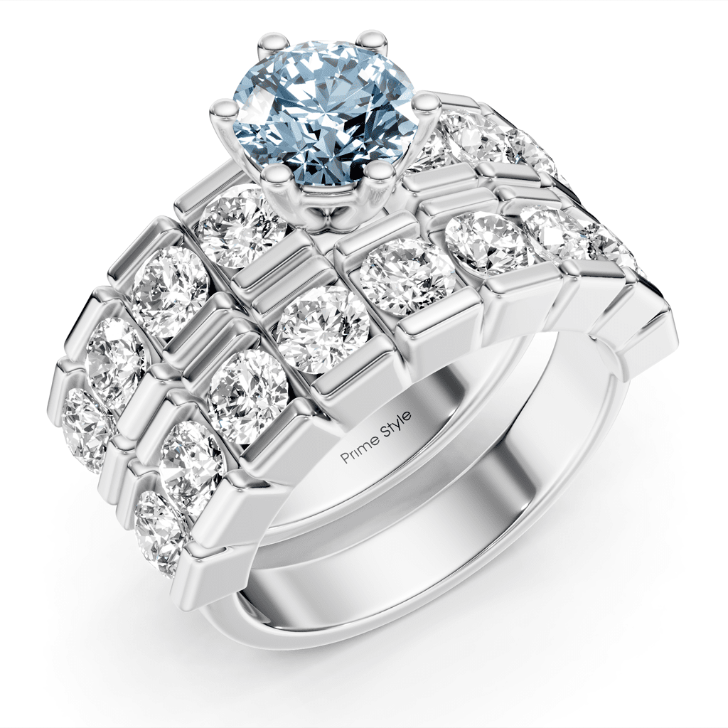 3.25 - 6.25 CT Round Cut Fancy Blue Diamonds - Bridal Set - Primestyle.com