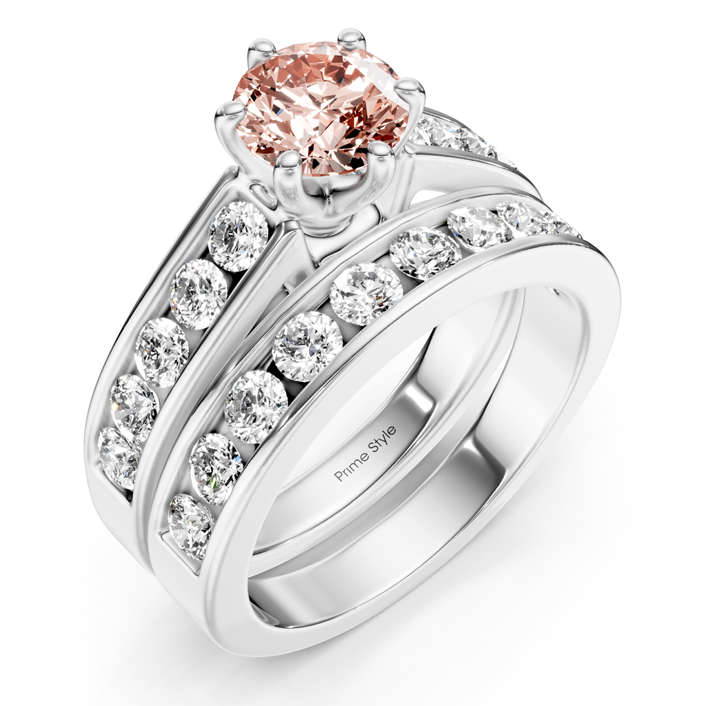 2.45-5.45 CT Princess & Round Cut Fancy Pink Diamonds - Bridal Set