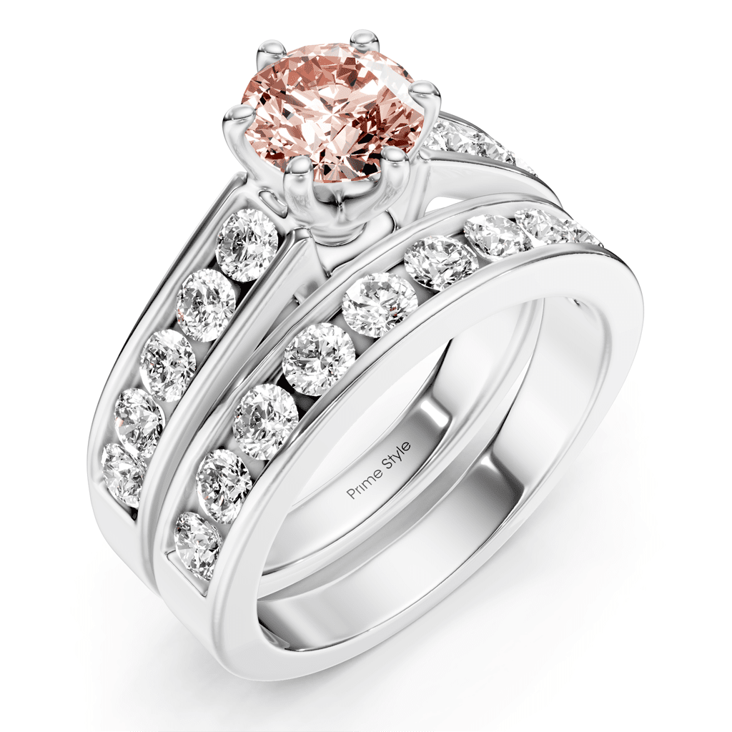 2.45 - 5.45 CT Princess & Round Cut Fancy Pink Diamonds - Bridal Set - Primestyle.com