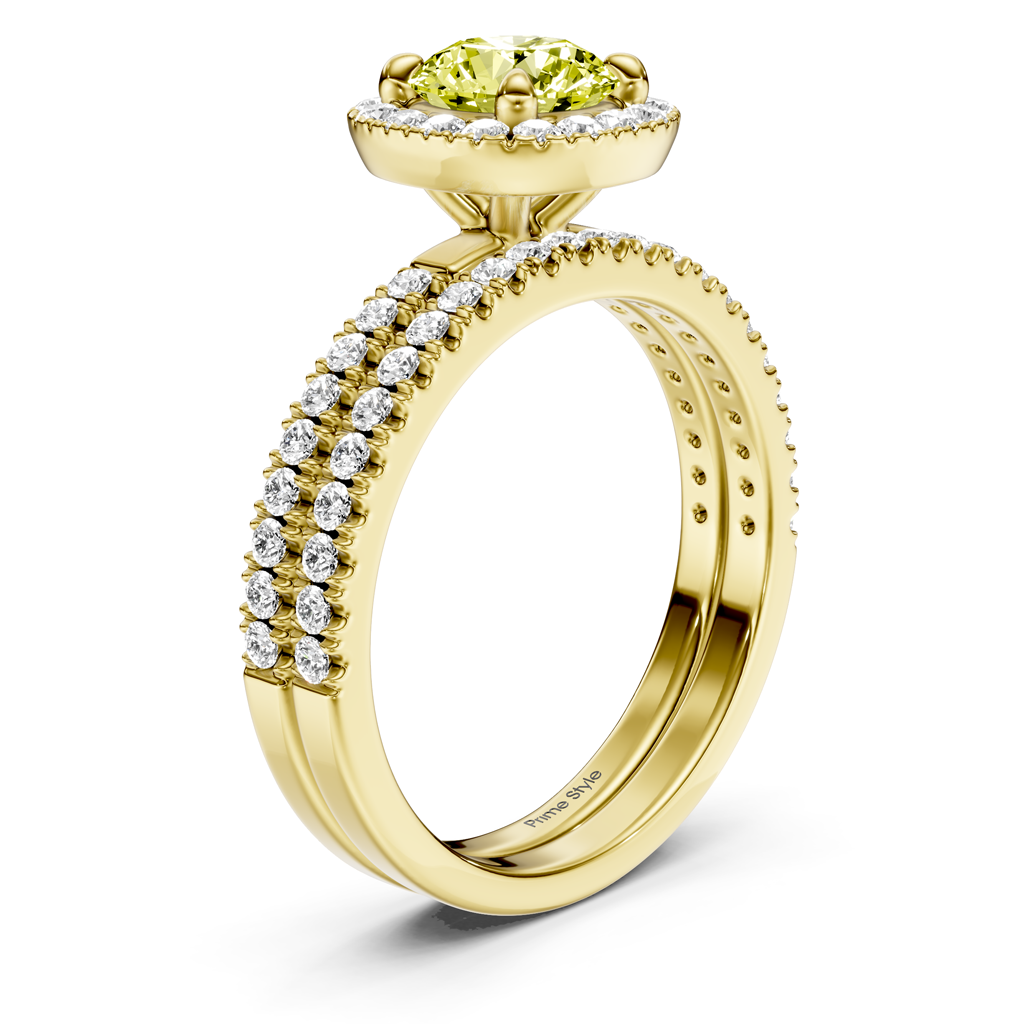 1.65-4.65 CT Round Cut Fancy Yellow Diamonds - Bridal Set