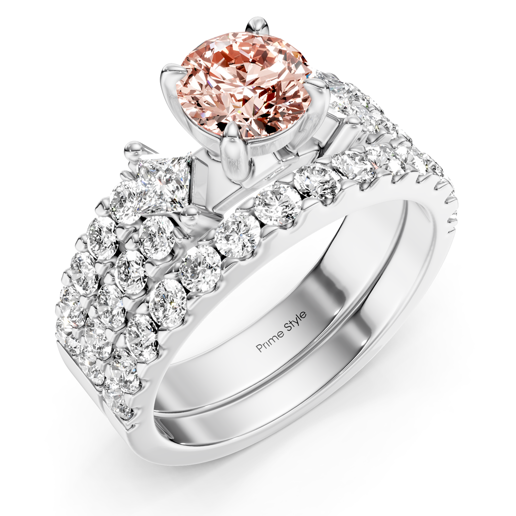 2.55-5.55 CT Princess & Round Cut Fancy Pink Diamonds - Bridal Set