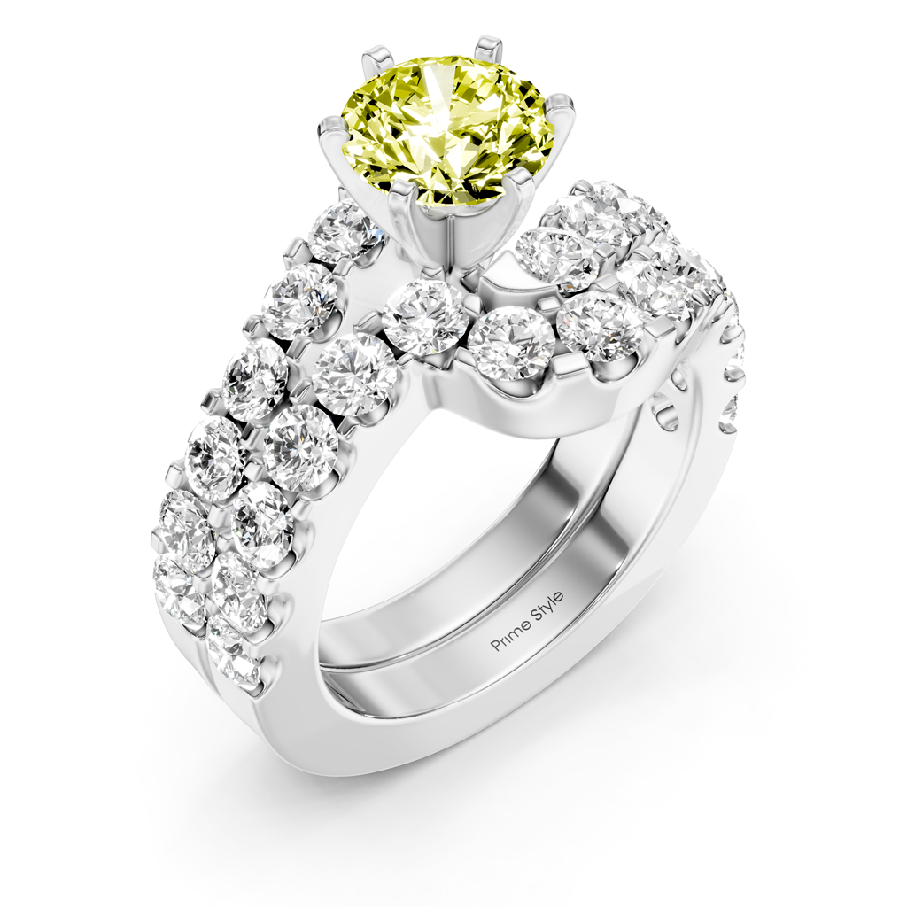 3.60 - 6.60 CT Round Cut Fancy Yellow Diamonds - Bridal Set - Primestyle.com