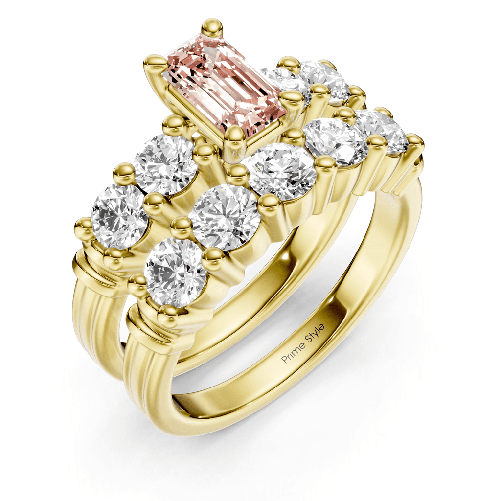 2.40 - 5.40 CT Emerald & Round Cut Fancy Pink Diamonds - Bridal Set - Primestyle.com