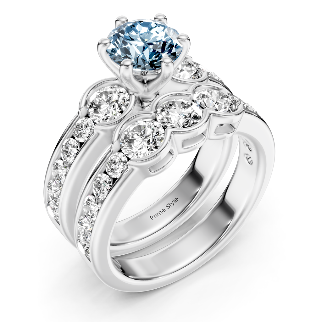 2.95-5.95 CT Round Cut Fancy Blue Diamonds - Bridal Set