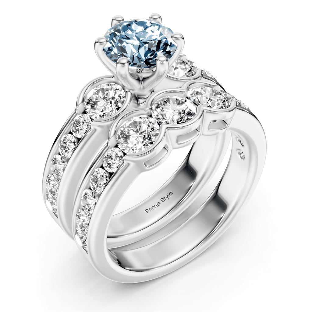 2.95 - 5.95 CT Round Cut Fancy Blue Diamonds - Bridal Set - Primestyle.com