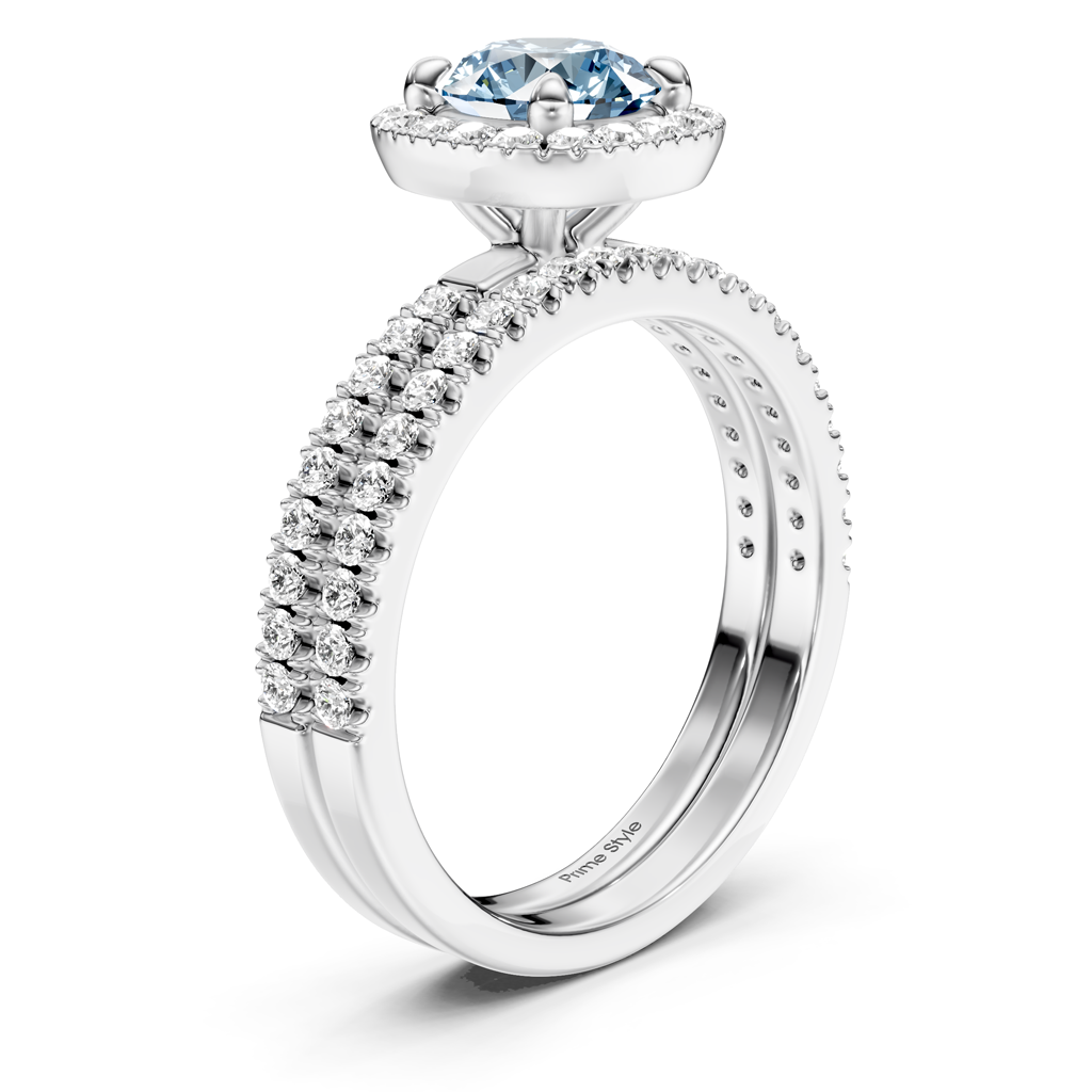 1.65-4.65 CT Round Cut Fancy Blue Diamonds - Bridal Set