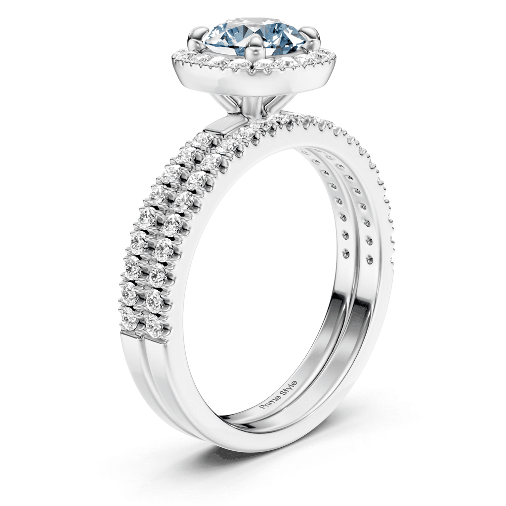 1.65 - 4.65 CT Round Cut Fancy Blue Diamonds - Bridal Set - Primestyle.com