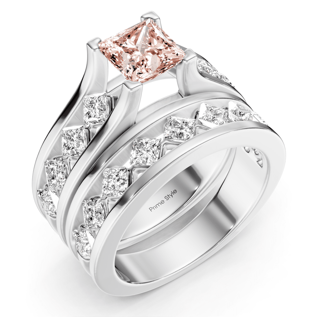 2.70 - 5.70 CT Princess Cut Fancy Pink Diamonds - Bridal Set - Primestyle.com