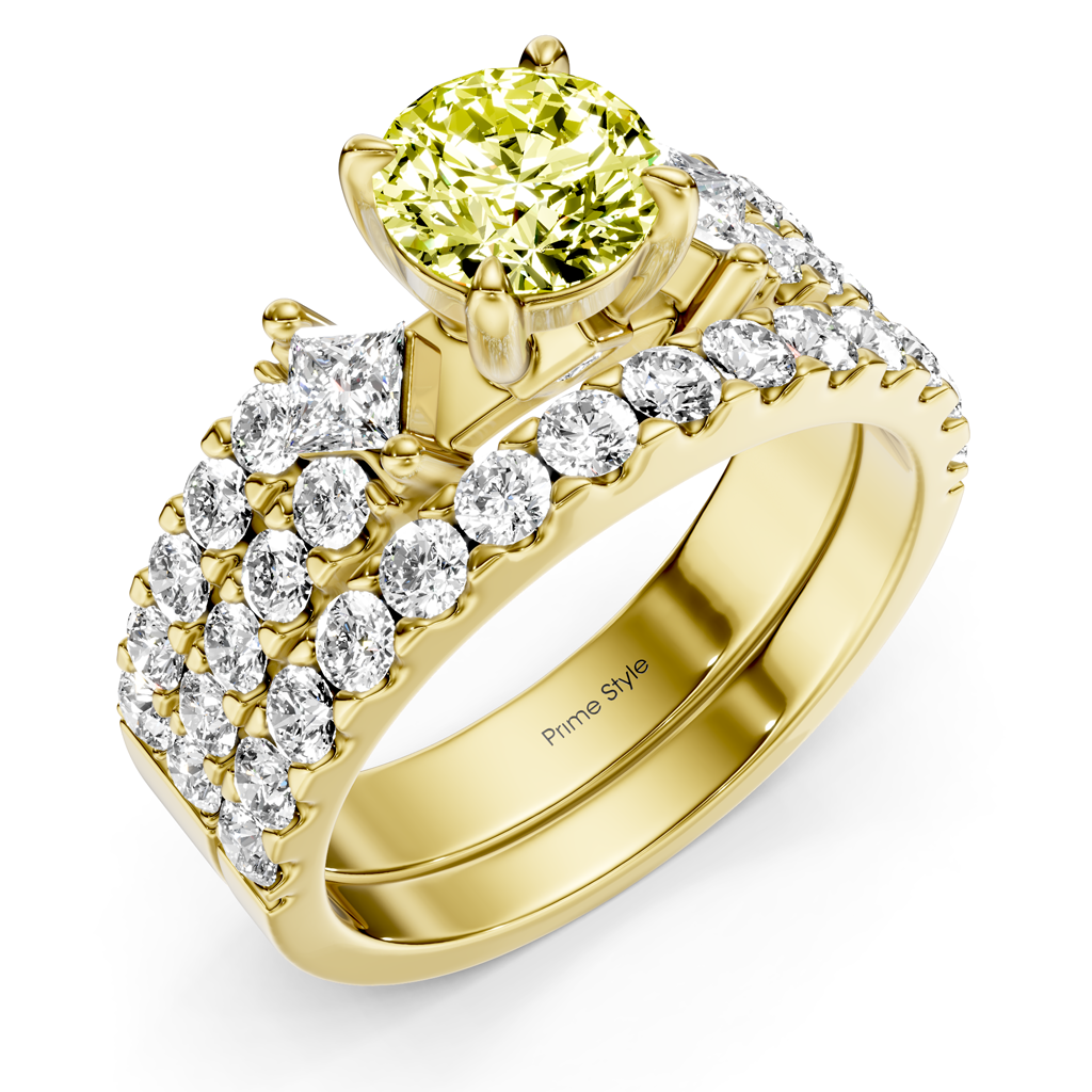 2.55-5.55 CT Princess & Round Cut Fancy Yellow Diamonds - Bridal Set