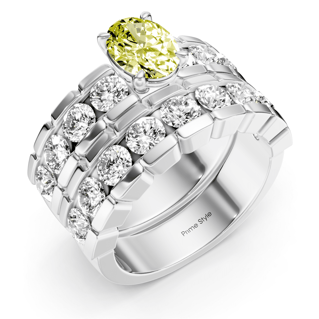 3.25-6.25 CT Oval & Round Cut Fancy Yellow Diamonds - Bridal Set