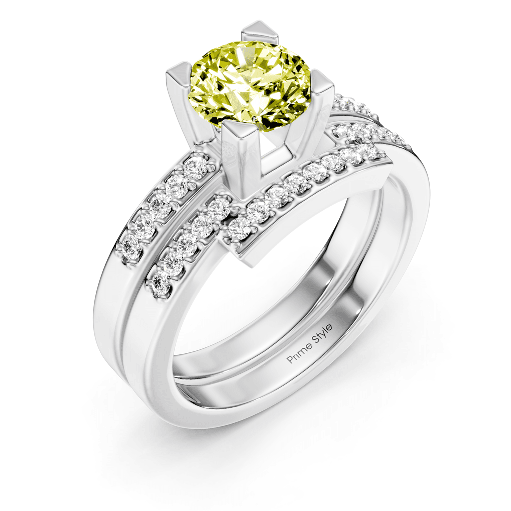 1.25 - 4.25 CT Round Cut Fancy Yellow Diamonds - Bridal Set - Primestyle.com