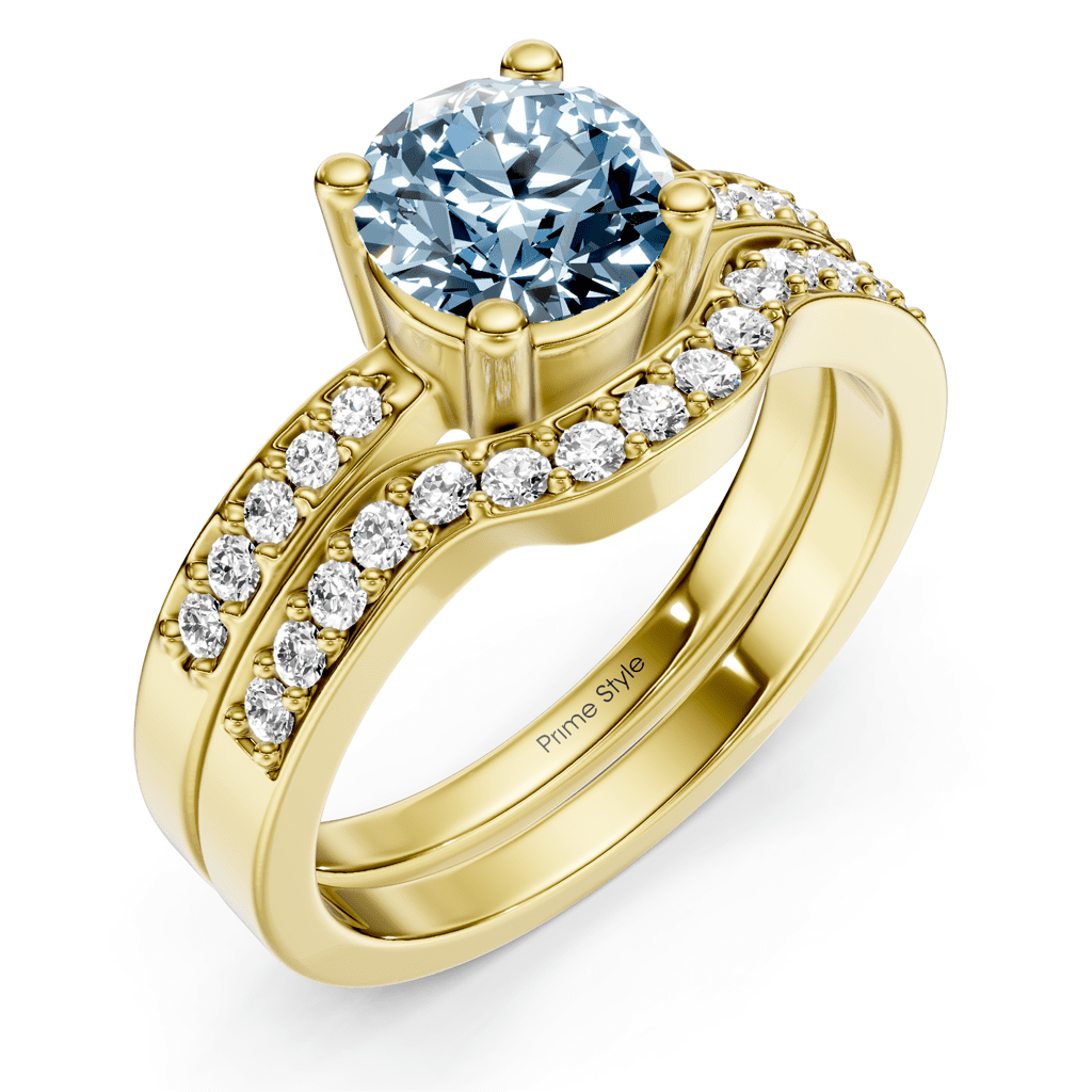 1.40 - 4.40 CT Round Cut Fancy Blue Diamonds - Bridal Set - Primestyle.com