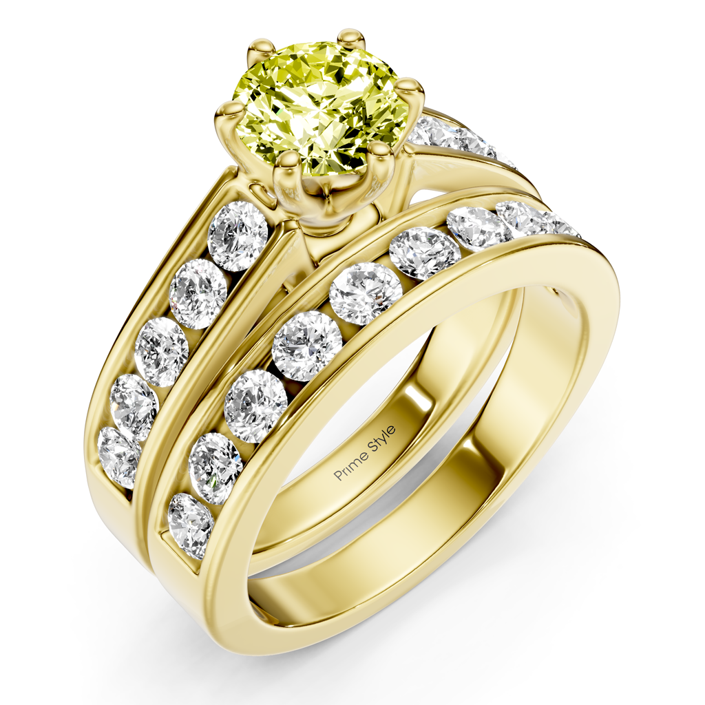 2.45-5.45 CT Princess & Round Cut Fancy Yellow Diamonds - Bridal Set