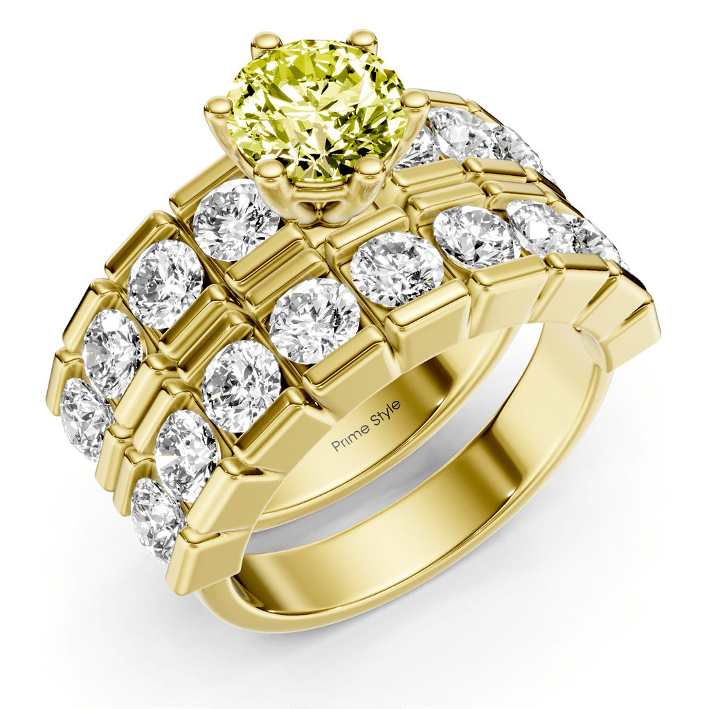 3.25 - 6.25 CT Round Cut Fancy Yellow Diamonds - Bridal Set - Primestyle.com