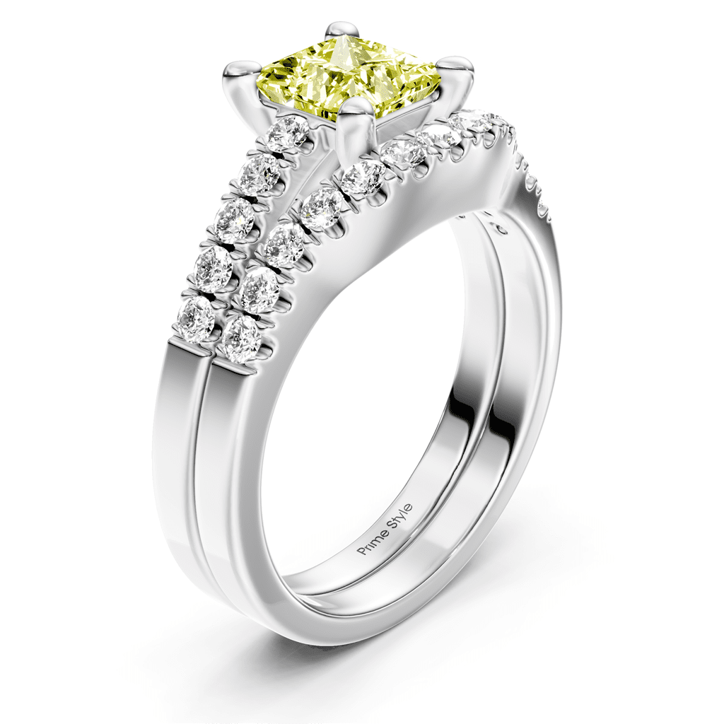 1.55 - 4.55 CT Princess & Round Cut Fancy Yellow Diamonds - Bridal Set - Primestyle.com