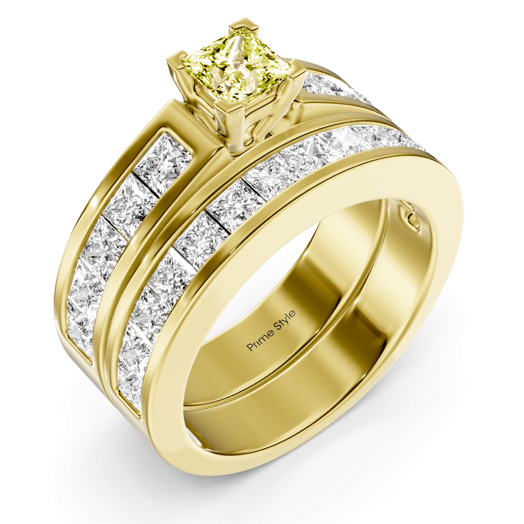 2.80 - 5.80 CT Princess Cut Fancy Yellow Diamonds - Bridal Set - Primestyle.com