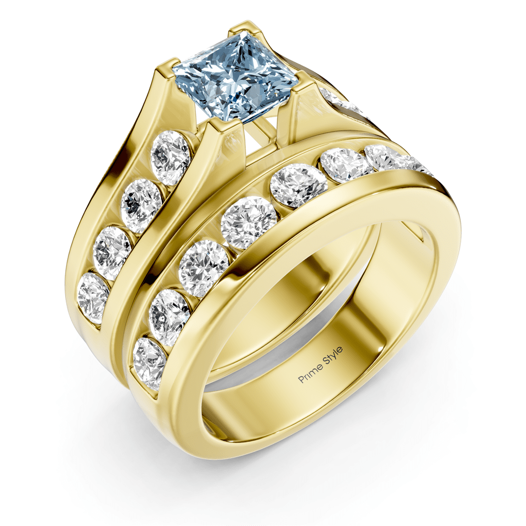 2.80 - 5.80 CT Princess & Round Cut Fancy Blue Diamonds - Bridal Set - Primestyle.com