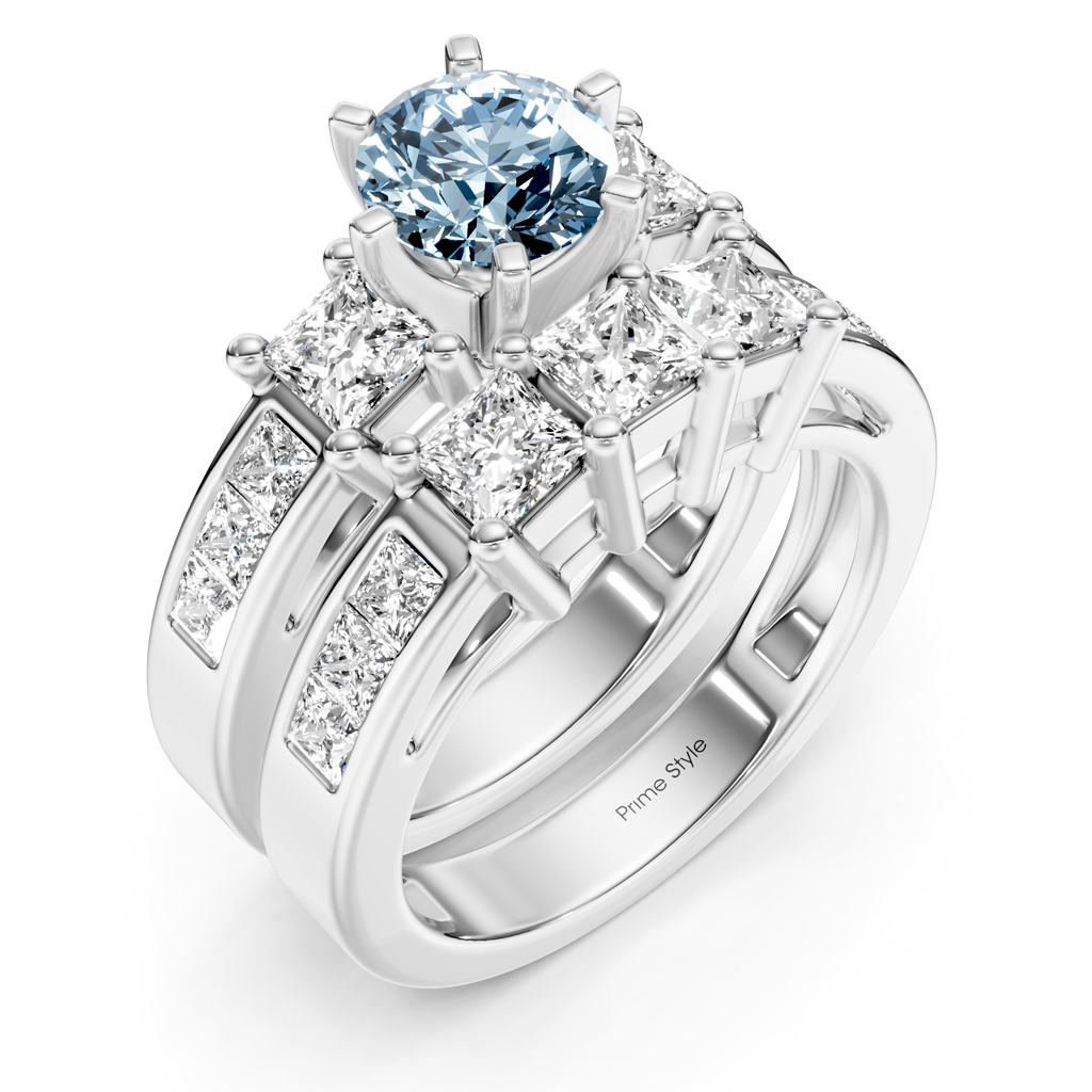 2.95-5.95 CT Princess Cut Fancy Blue Diamonds - Bridal Set