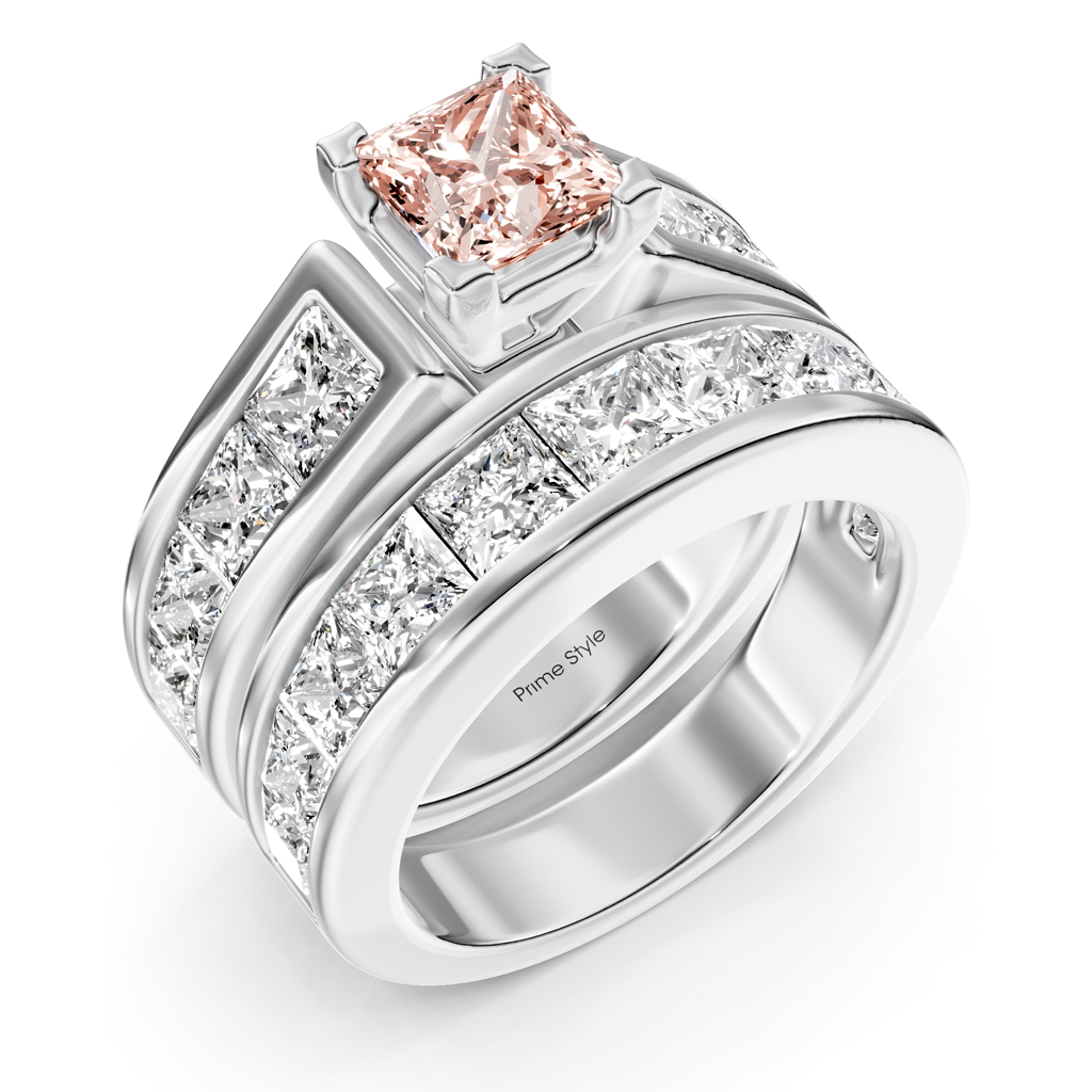 5.90-8.90 CT Princess Cut Fancy Pink Diamonds - Bridal Set