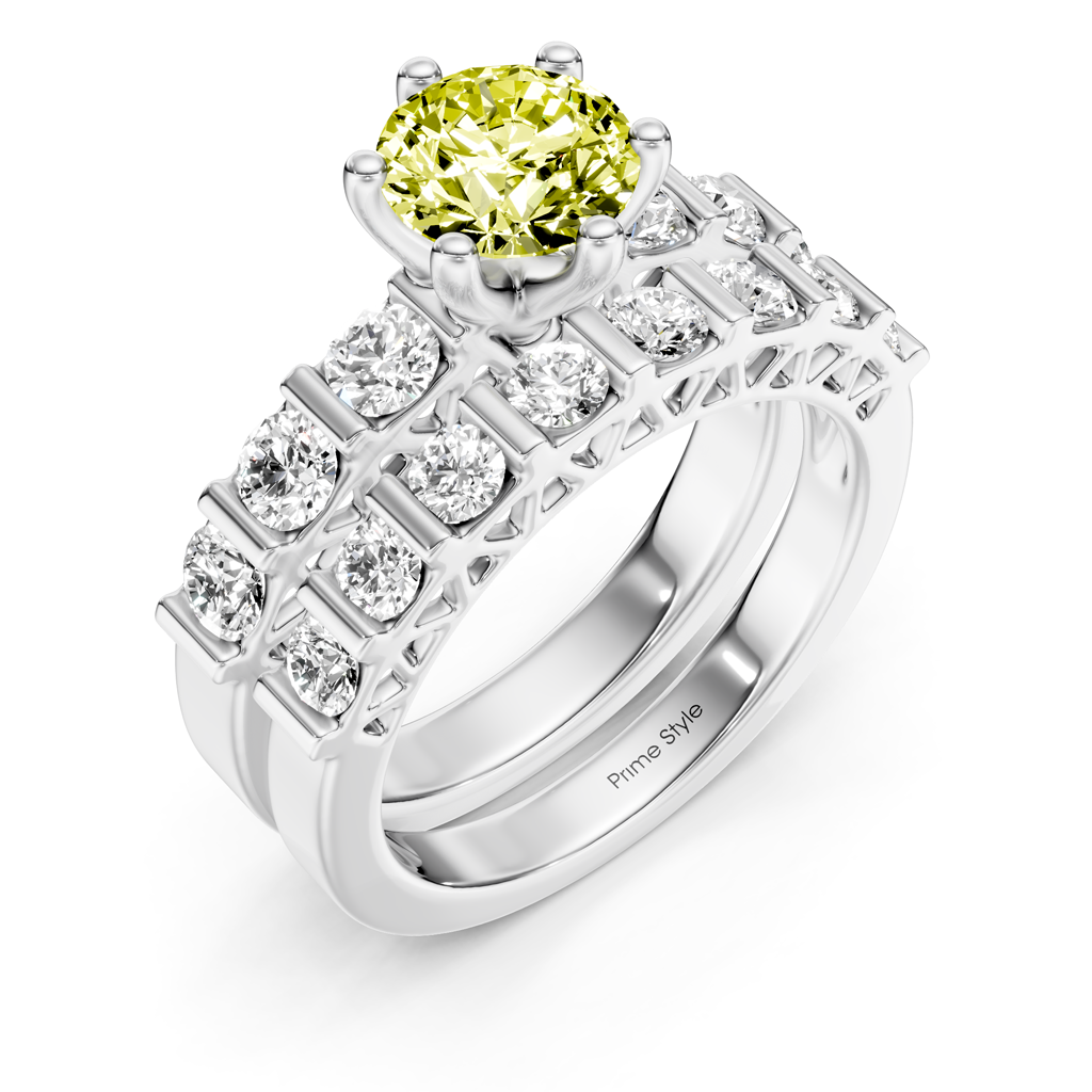 2.10-5.10 CT Round Cut Fancy Yellow Diamonds - Bridal Set