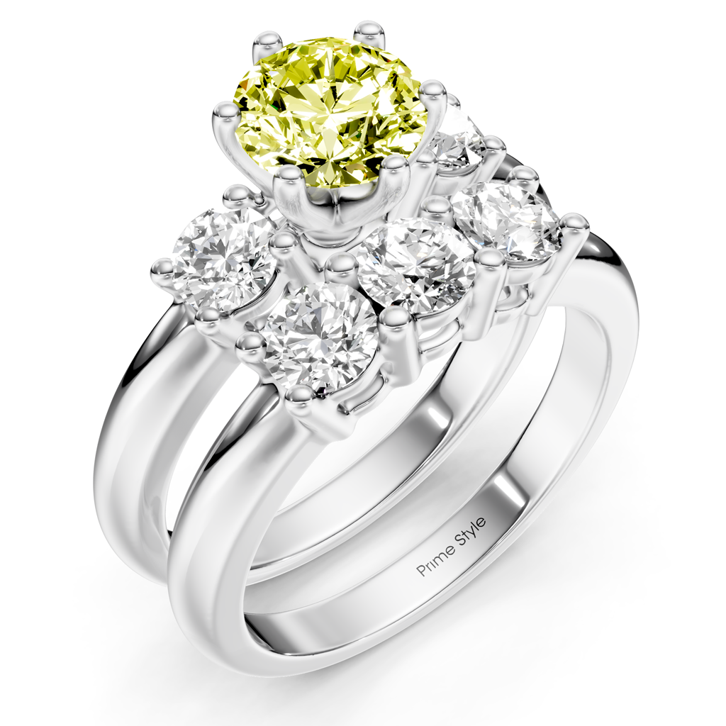 2.00-5.00 CT Round Cut Fancy Yellow Diamonds - Bridal Set