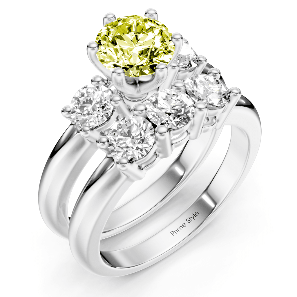 2.00 - 5.00 CT Round Cut Fancy Yellow Diamonds - Bridal Set - Primestyle.com