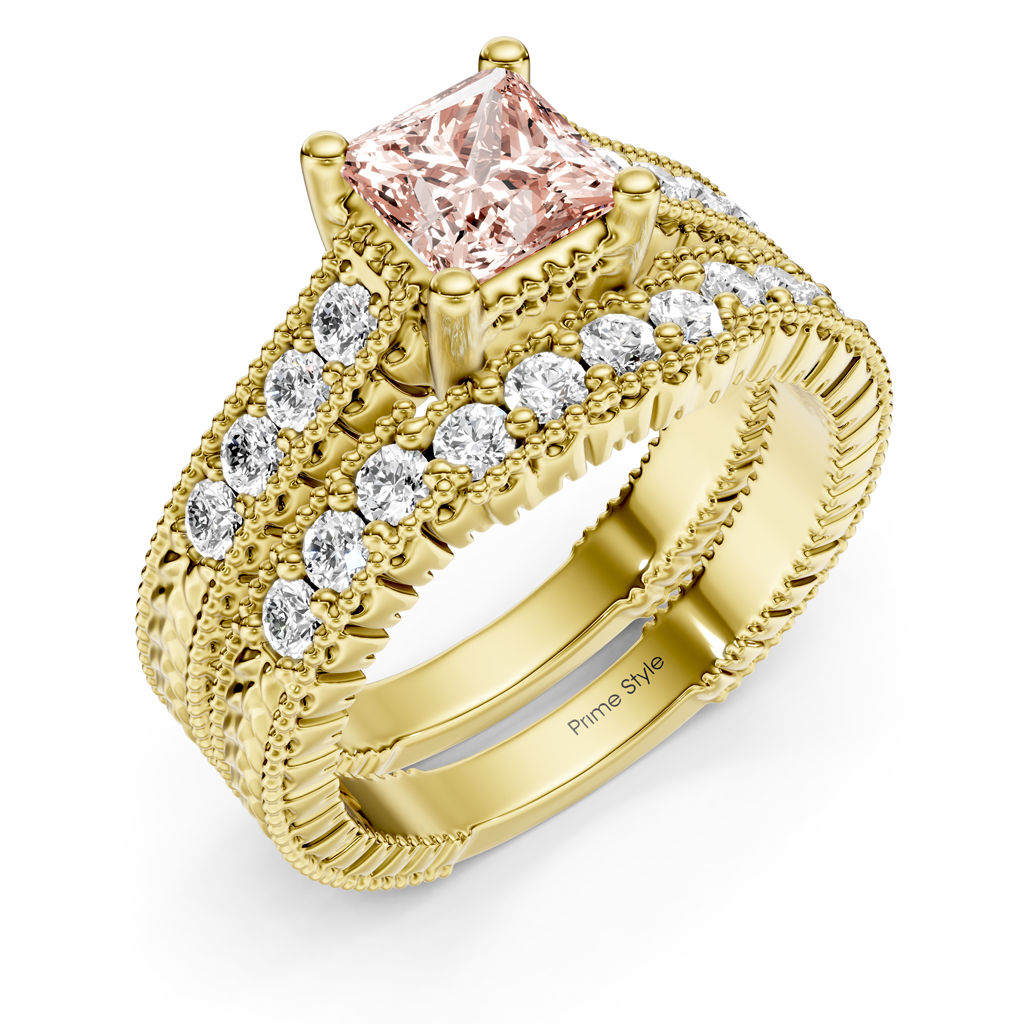 1.65-4.65 CT Princess & Round Cut Fancy Pink Diamonds - Bridal Set