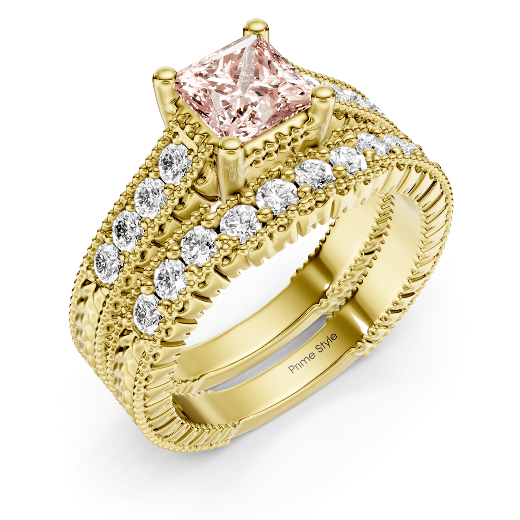 1.65-4.65 CT Princess & Round Cut Fancy Pink Diamonds - Bridal Set