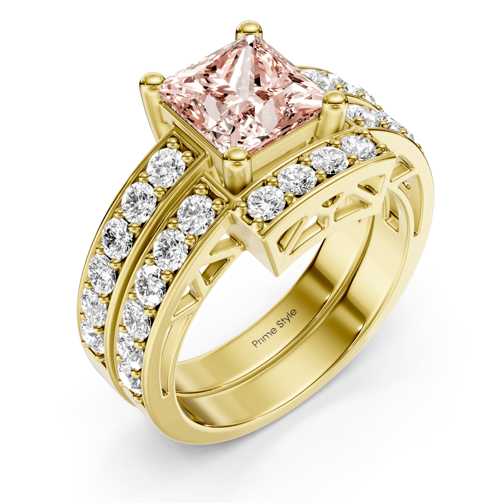 2.10-5.10 CT Princess & Round Cut Fancy Pink Diamonds - Bridal Set