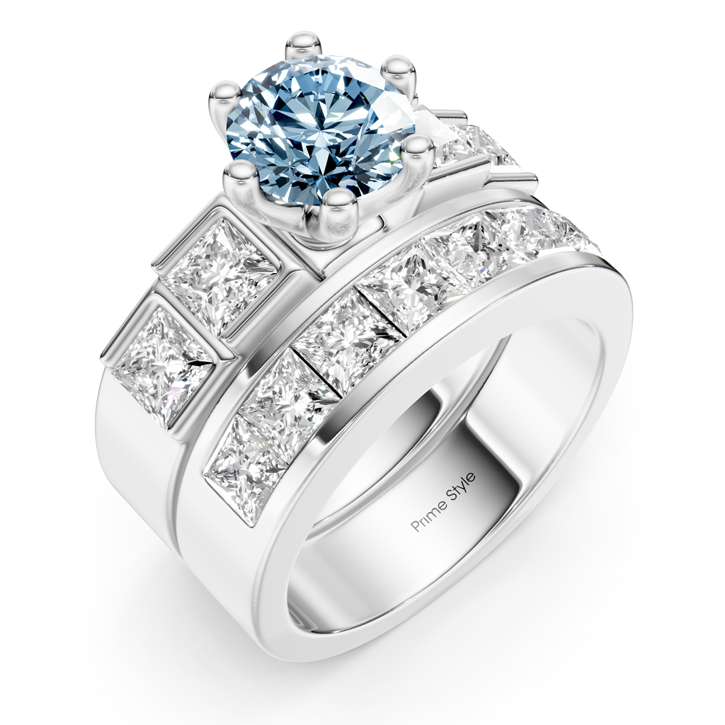 3.00-6.00 CT Princess & Round Cut Fancy Blue Diamonds - Bridal Set