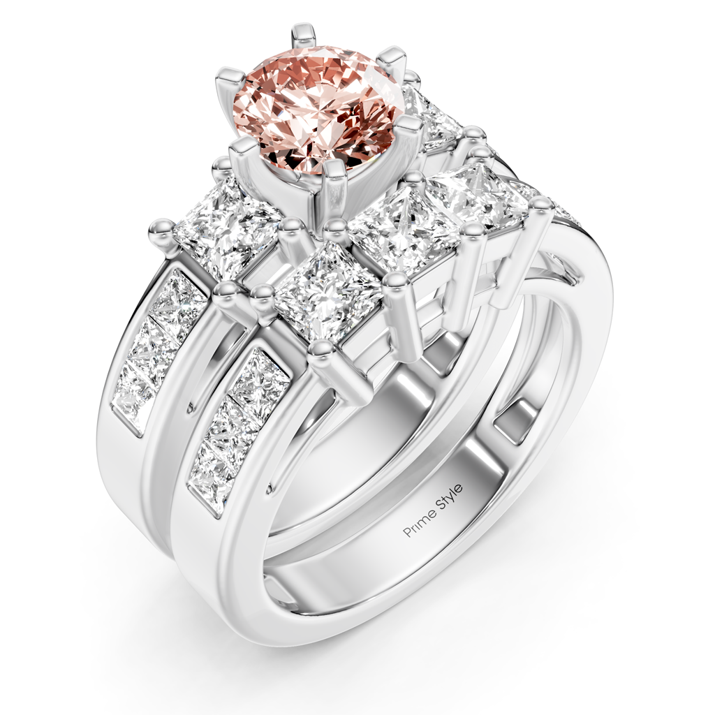 2.95-5.95 CT Princess Cut Fancy Pink Diamonds - Bridal Set