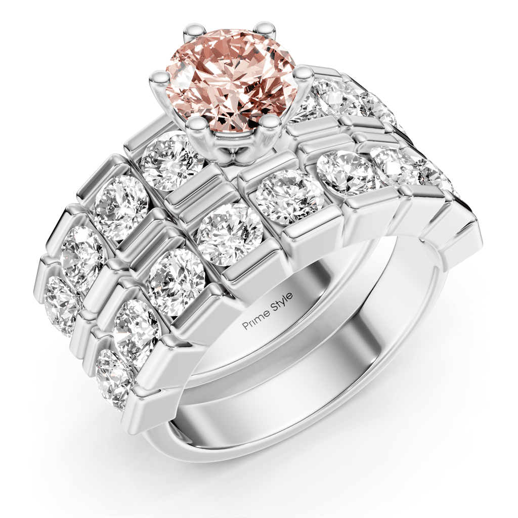 3.25 - 6.25 CT Round Cut Fancy Pink Diamonds - Bridal Set - Primestyle.com